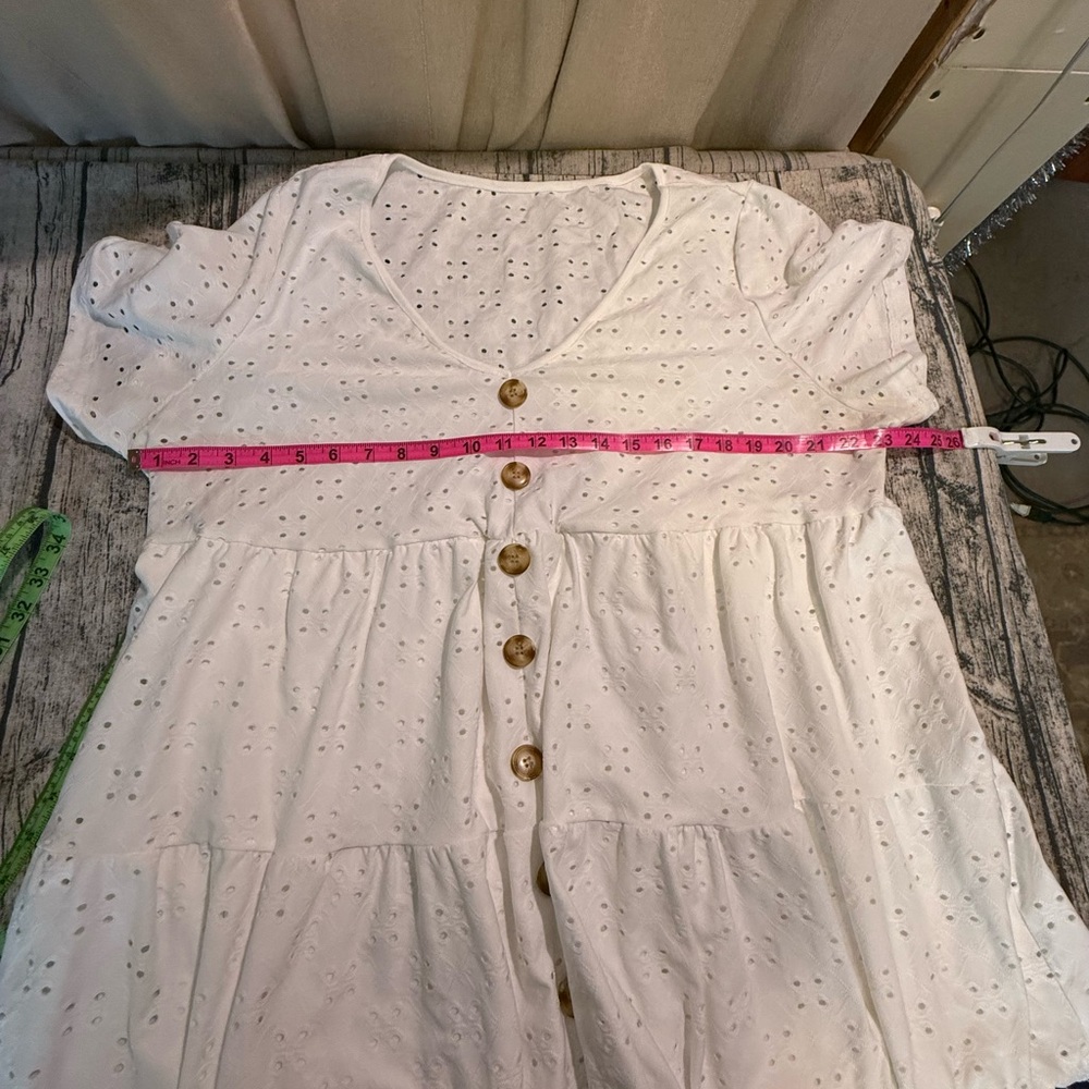 Tiered White Eyelet Button Down Dress Pockets Emery Rose 2XL Casual - Picture 11 of 14